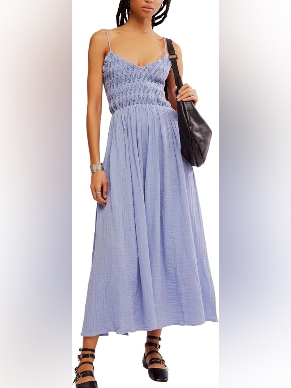 FREE PEOPLE Sweet Nothings Solid Midi Dress / Blue Heron M
